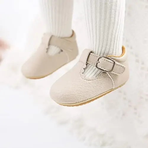 Baby Girls Mary Jane Flats Shoes with Non-Slip Soft Sole Toddler First Walkers Newborn Princess Dress Shoes - BABY (1)