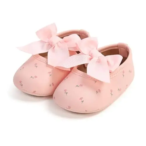 Baby Girls Mary Jane Flats Shoes with Non-Slip Soft Sole Toddler First Walkers Newborn Princess Dress Shoes - 1