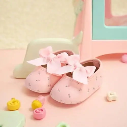 Baby Girls Mary Jane Flats Shoes with Non-Slip Soft Sole Toddler First Walkers Newborn Princess Dress Shoes - 1
