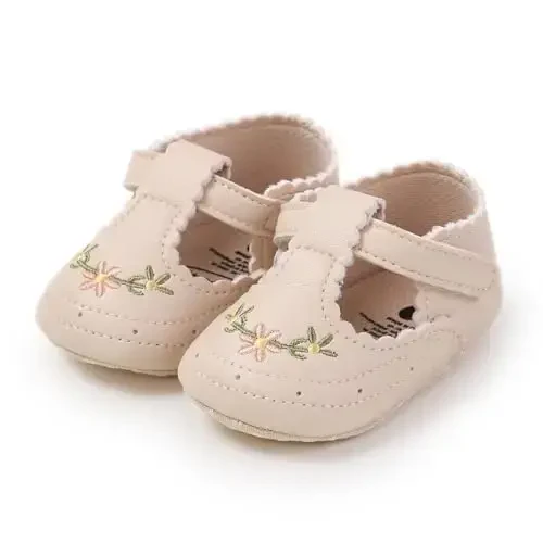 Baby Girls Mary Jane Flats Shoes with Non-Slip Soft Sole Toddler First Walkers Newborn Princess Dress Shoes - AKINGIO