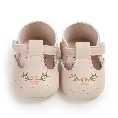 Baby Girls Mary Jane Flats Shoes with Non-Slip Soft Sole Toddler First Walkers Newborn Princess Dress Shoes - 5