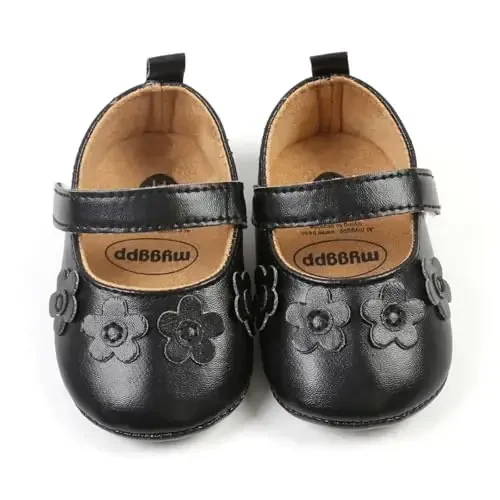 Baby Girls Mary Jane Flats Shoes with Non-Slip Soft Sole Toddler First Walkers Newborn Princess Dress Shoes - 6