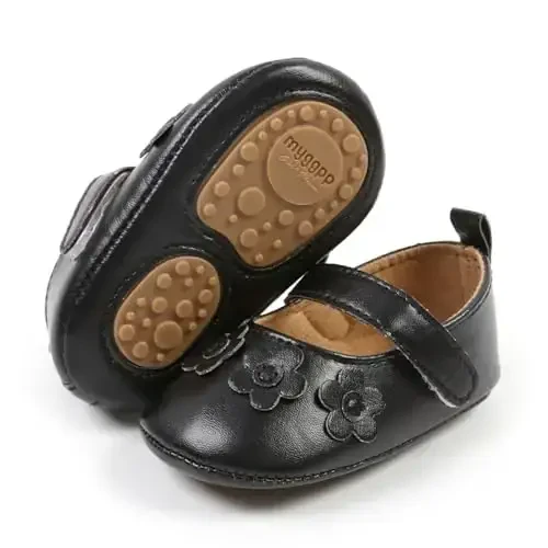 Baby Girls Mary Jane Flats Shoes with Non-Slip Soft Sole Toddler First Walkers Newborn Princess Dress Shoes 