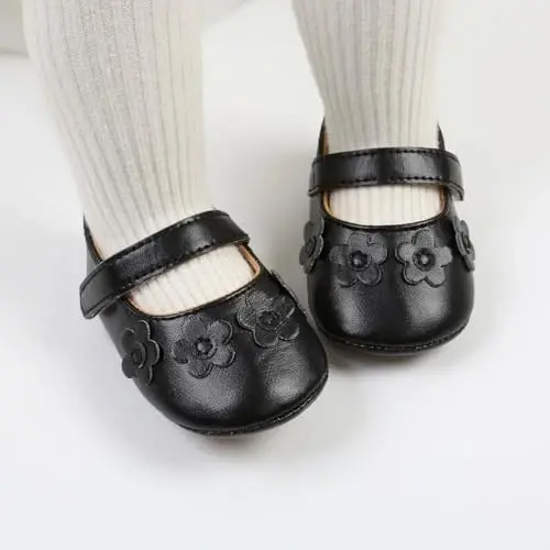 Baby Girls Mary Jane Flats Shoes with Non-Slip Soft Sole Toddler First Walkers Newborn Princess Dress Shoes - 3