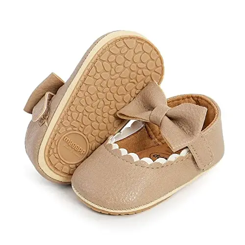 Baby Girls Mary Jane Flats Shoes with Non-Slip Soft Sole Toddler First Walkers Newborn Princess Dress Shoes - 1
