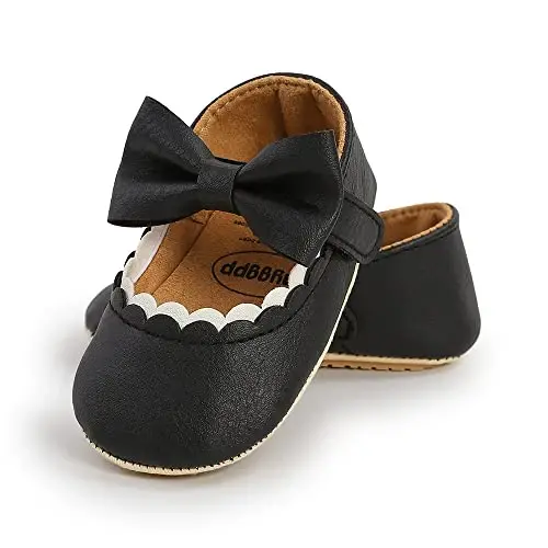 Baby Girls Mary Jane Flats Shoes with Non-Slip Soft Sole Toddler First Walkers Newborn Princess Dress Shoes - 6