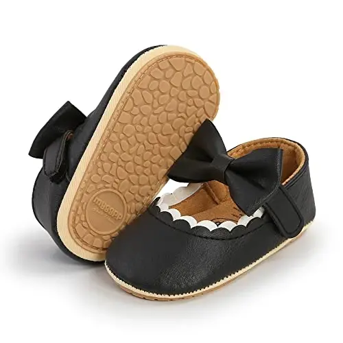 Baby Girls Mary Jane Flats Shoes with Non-Slip Soft Sole Toddler First Walkers Newborn Princess Dress Shoes - BABY