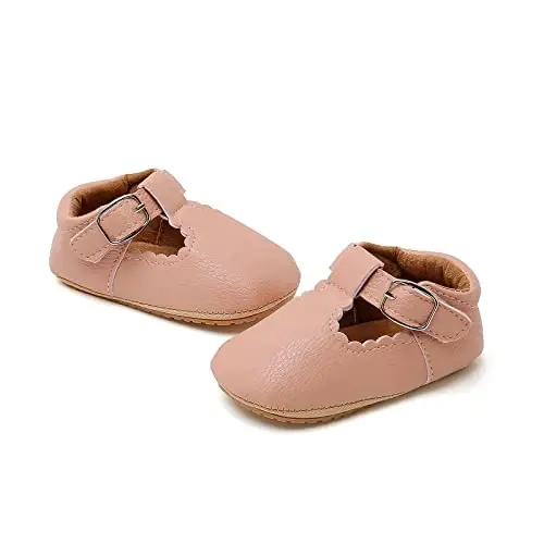 Baby Girls Mary Jane Flats Shoes with Non-Slip Soft Sole Toddler First Walkers Newborn Princess Dress Shoes - 4
