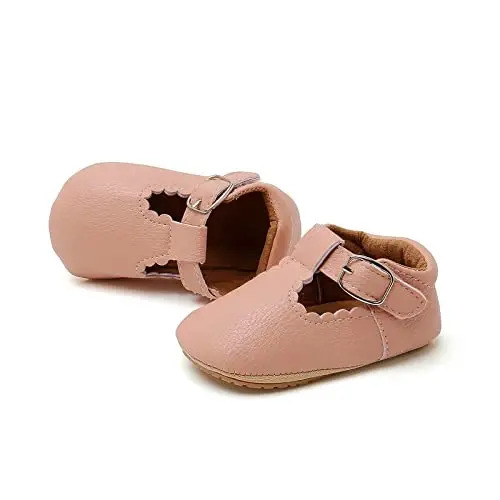 Baby Girls Mary Jane Flats Shoes with Non-Slip Soft Sole Toddler First Walkers Newborn Princess Dress Shoes - 5