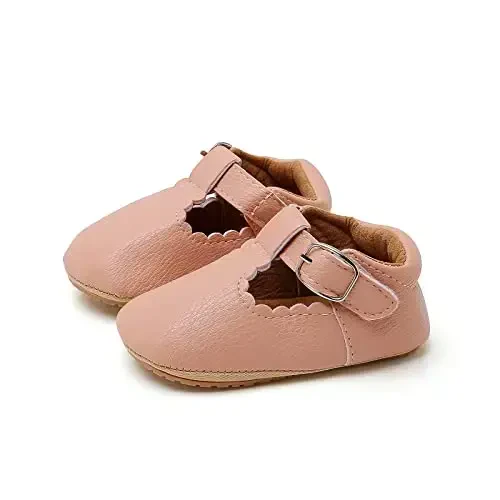Baby Girls Mary Jane Flats Shoes with Non-Slip Soft Sole Toddler First Walkers Newborn Princess Dress Shoes - AKINGIO