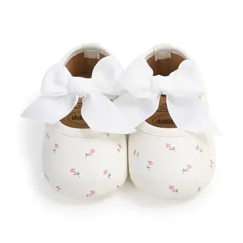 Baby Girls Mary Jane Flats Shoes with Non-Slip Soft Sole Toddler First Walkers Newborn Princess Dress Shoes - 5