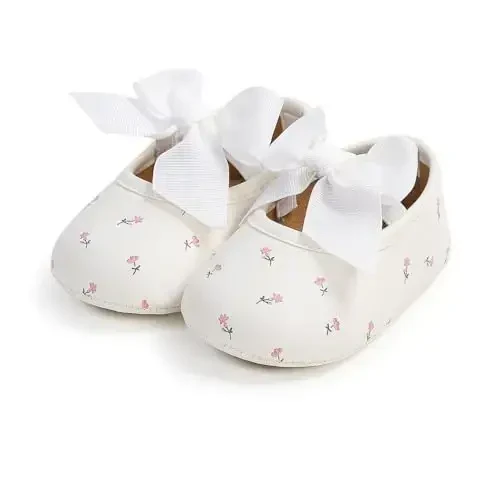Baby Girls Mary Jane Flats Shoes with Non-Slip Soft Sole Toddler First Walkers Newborn Princess Dress Shoes 
