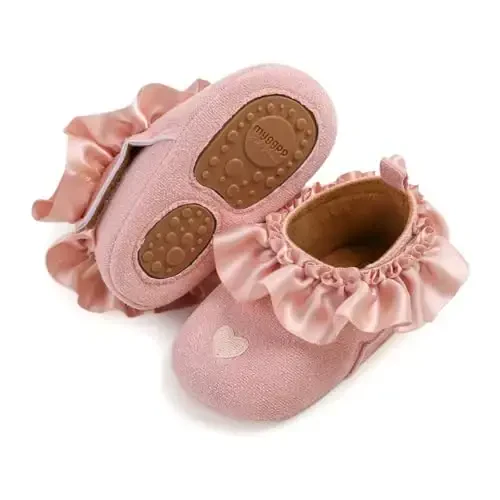 Baby Girls Mary Jane Flats Shoes with Non-Slip Soft Sole Toddler First Walkers Newborn Princess Dress Shoes - 1