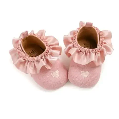 Baby Girls Mary Jane Flats Shoes with Non-Slip Soft Sole Toddler First Walkers Newborn Princess Dress Shoes - 6