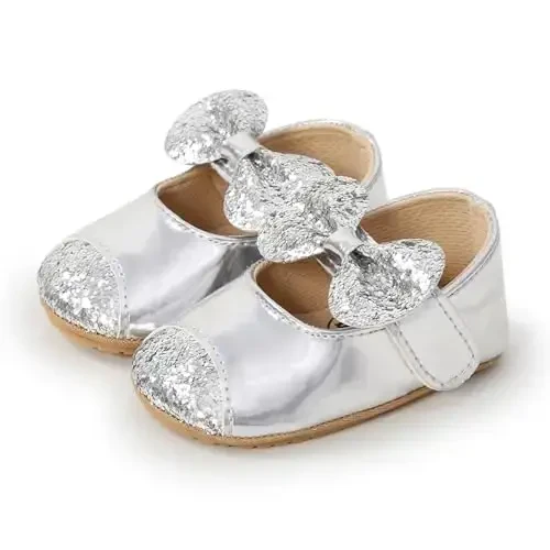 Baby Girls Mary Jane Flats Shoes with Non-Slip Soft Sole Toddler First Walkers Newborn Princess Dress Shoes - 3