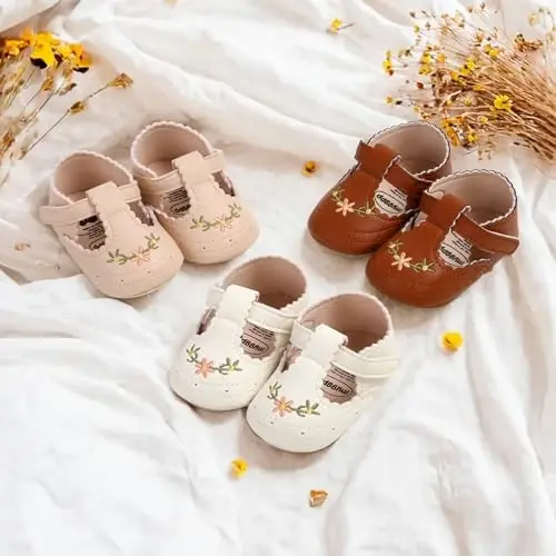 Baby Girls Mary Jane Flats Shoes with Non-Slip Soft Sole Toddler First Walkers Newborn Princess Dress Shoes - 2