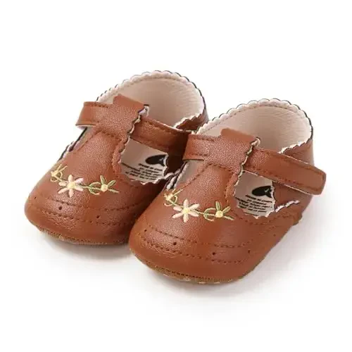 Baby Girls Mary Jane Flats Shoes with Non-Slip Soft Sole Toddler First Walkers Newborn Princess Dress Shoes - BABY