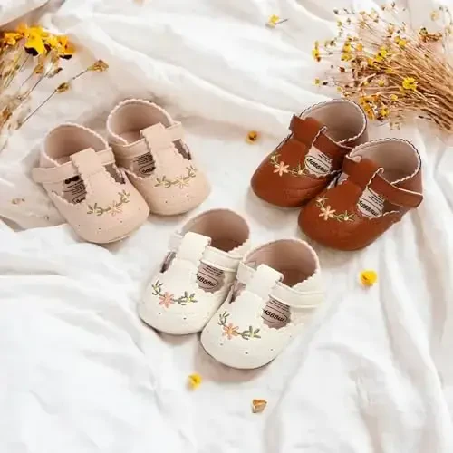 Baby Girls Mary Jane Flats Shoes with Non-Slip Soft Sole Toddler First Walkers Newborn Princess Dress Shoes - BABY (1)
