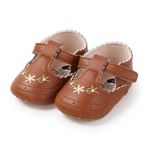 Baby Girls Mary Jane Flats Shoes with Non-Slip Soft Sole Toddler First Walkers Newborn Princess Dress Shoes 
