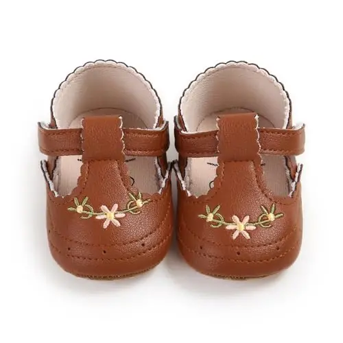 Baby Girls Mary Jane Flats Shoes with Non-Slip Soft Sole Toddler First Walkers Newborn Princess Dress Shoes - 5