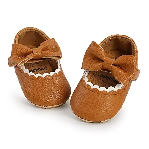 Baby Girls Mary Jane Flats Shoes with Non-Slip Soft Sole Toddler First Walkers Newborn Princess Dress Shoes - 5