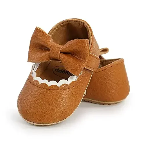 Baby Girls Mary Jane Flats Shoes with Non-Slip Soft Sole Toddler First Walkers Newborn Princess Dress Shoes - 6