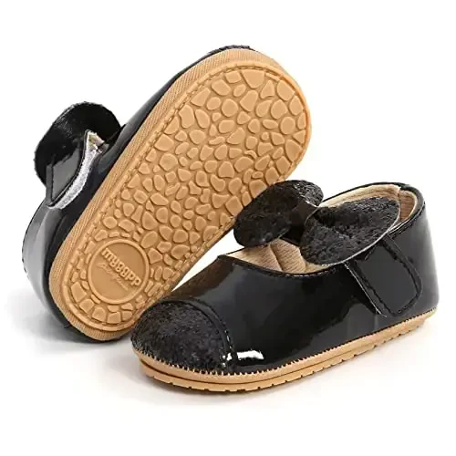 Baby Girls Mary Jane Flats Shoes with Non-Slip Soft Sole Toddler First Walkers Newborn Princess Dress Shoes 