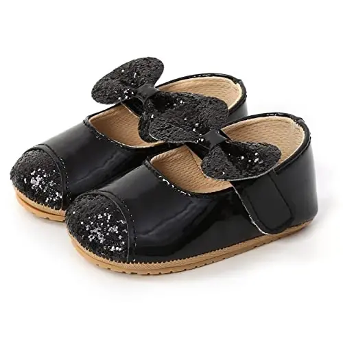 Baby Girls Mary Jane Flats Shoes with Non-Slip Soft Sole Toddler First Walkers Newborn Princess Dress Shoes - 3
