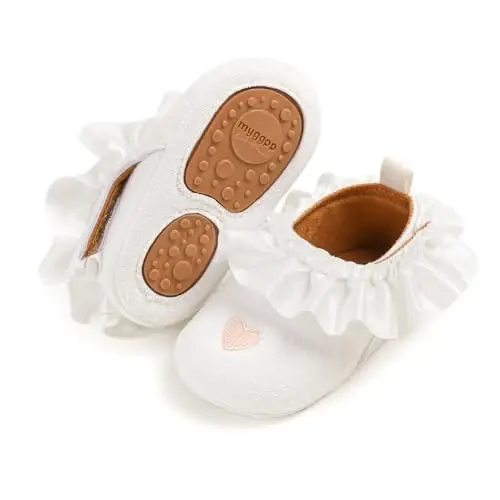 Baby Girls Mary Jane Flats Shoes with Non-Slip Soft Sole Toddler First Walkers Newborn Princess Dress Shoes - 1