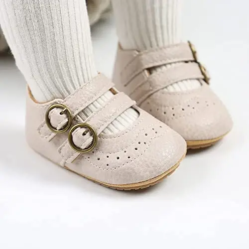 Baby Girls Mary Jane Flats Shoes with Non-Slip Soft Sole Toddler First Walkers Newborn Princess Dress Shoes - AKINGIO (1)