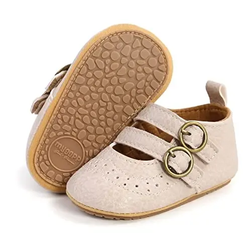 Baby Girls Mary Jane Flats Shoes with Non-Slip Soft Sole Toddler First Walkers Newborn Princess Dress Shoes - 3