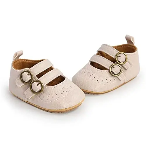 Baby Girls Mary Jane Flats Shoes with Non-Slip Soft Sole Toddler First Walkers Newborn Princess Dress Shoes - 4