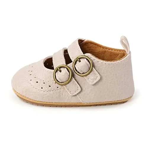 Baby Girls Mary Jane Flats Shoes with Non-Slip Soft Sole Toddler First Walkers Newborn Princess Dress Shoes - 6