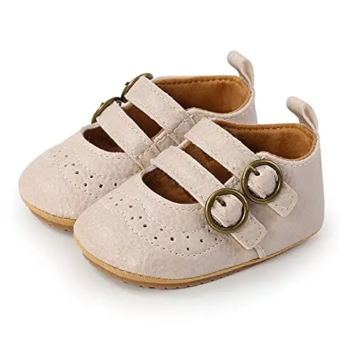 Baby Girls Mary Jane Flats Shoes with Non-Slip Soft Sole Toddler First Walkers Newborn Princess Dress Shoes - BABY