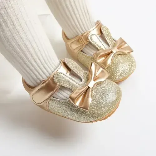 Baby Girls Mary Jane Flats Shoes with Non-Slip Soft Sole Toddler First Walkers Newborn Princess Dress Shoes - 3