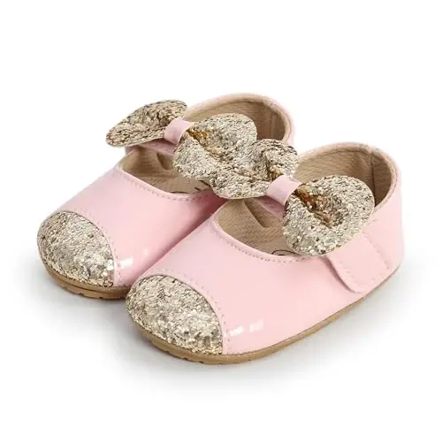Baby Girls Mary Jane Flats Shoes with Non-Slip Soft Sole Toddler First Walkers Newborn Princess Dress Shoes - 3