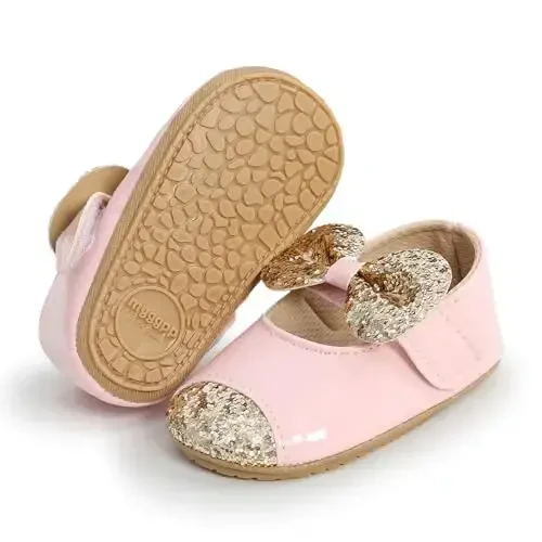 Baby Girls Mary Jane Flats Shoes with Non-Slip Soft Sole Toddler First Walkers Newborn Princess Dress Shoes - AKINGIO