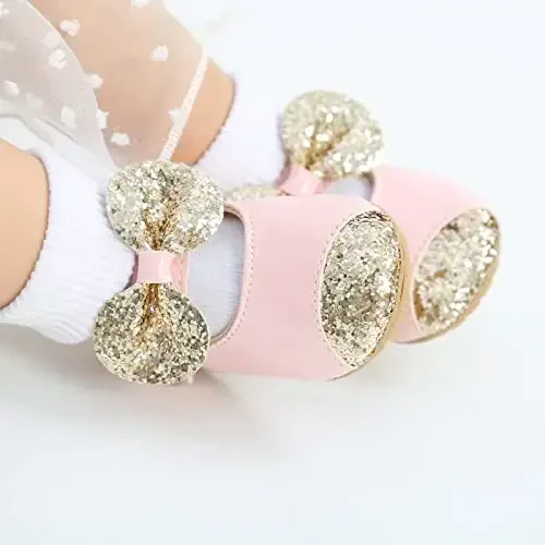 Baby Girls Mary Jane Flats Shoes with Non-Slip Soft Sole Toddler First Walkers Newborn Princess Dress Shoes - AKINGIO (1)