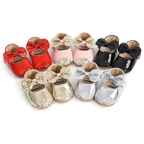 Baby Girls Mary Jane Flats Shoes with Non-Slip Soft Sole Toddler First Walkers Newborn Princess Dress Shoes - 6