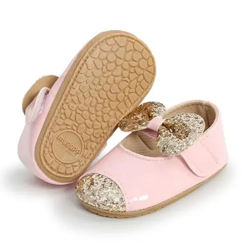 Baby Girls Mary Jane Flats Shoes with Non-Slip Soft Sole Toddler First Walkers Newborn Princess Dress Shoes - 1