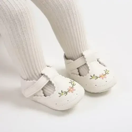 Baby Girls Mary Jane Flats Shoes with Non-Slip Soft Sole Toddler First Walkers Newborn Princess Dress Shoes - 6