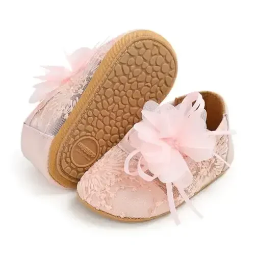 Baby Girls Mary Jane Flats Shoes with Non-Slip Soft Sole Toddler First Walkers Newborn Princess Dress Shoes 
