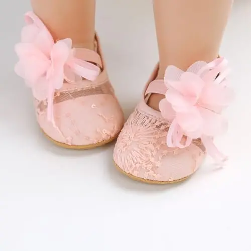 Baby Girls Mary Jane Flats Shoes with Non-Slip Soft Sole Toddler First Walkers Newborn Princess Dress Shoes - 6