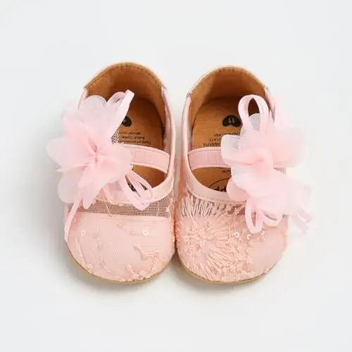 Baby Girls Mary Jane Flats Shoes with Non-Slip Soft Sole Toddler First Walkers Newborn Princess Dress Shoes - 3
