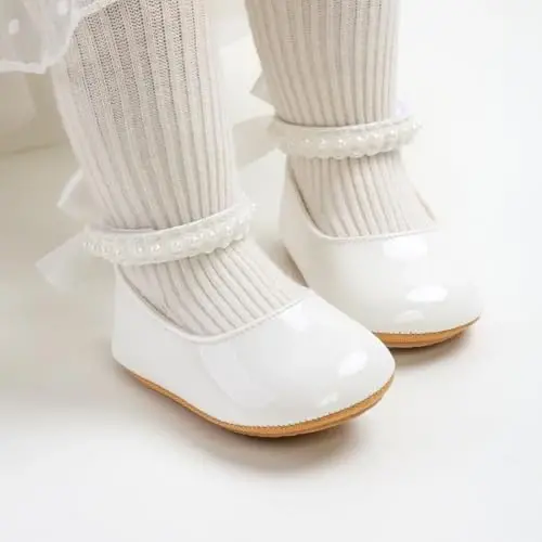 Baby Girls Mary Jane Flats Shoes with Non-Slip Soft Sole Toddler First Walkers Newborn Princess Dress Shoes - 2