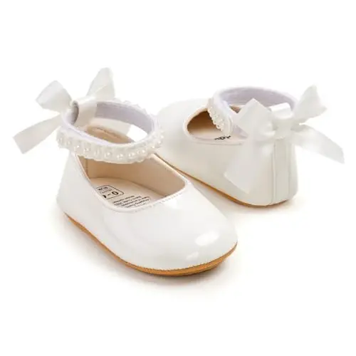 Baby Girls Mary Jane Flats Shoes with Non-Slip Soft Sole Toddler First Walkers Newborn Princess Dress Shoes - 4