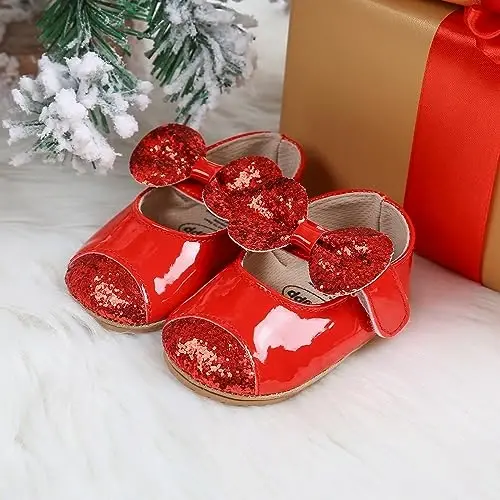 Baby Girls Mary Jane Flats Shoes with Non-Slip Soft Sole Toddler First Walkers Newborn Princess Dress Shoes - 2