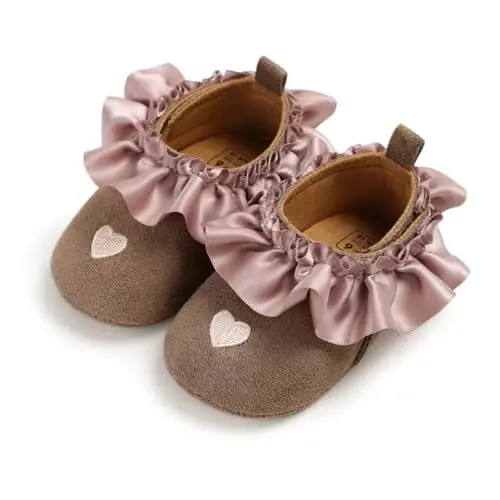 Baby Girls Mary Jane Flats Shoes with Non-Slip Soft Sole Toddler First Walkers Newborn Princess Dress Shoes - 5
