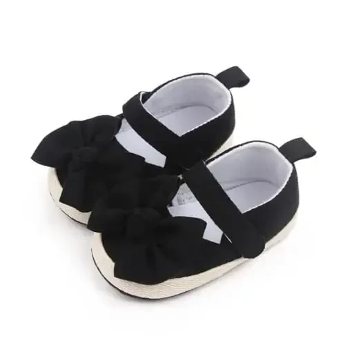 Baby Girls Mary Jane Flats Shoes with Non-Slip Soft Sole Toddler First Walkers Newborn Princess Dress Shoes - AKINGIO