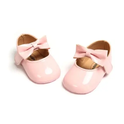Baby Girls Mary Jane Flats Shoes with Non-Slip Soft Sole Toddler First Walkers Newborn Princess Dress Shoes - 6